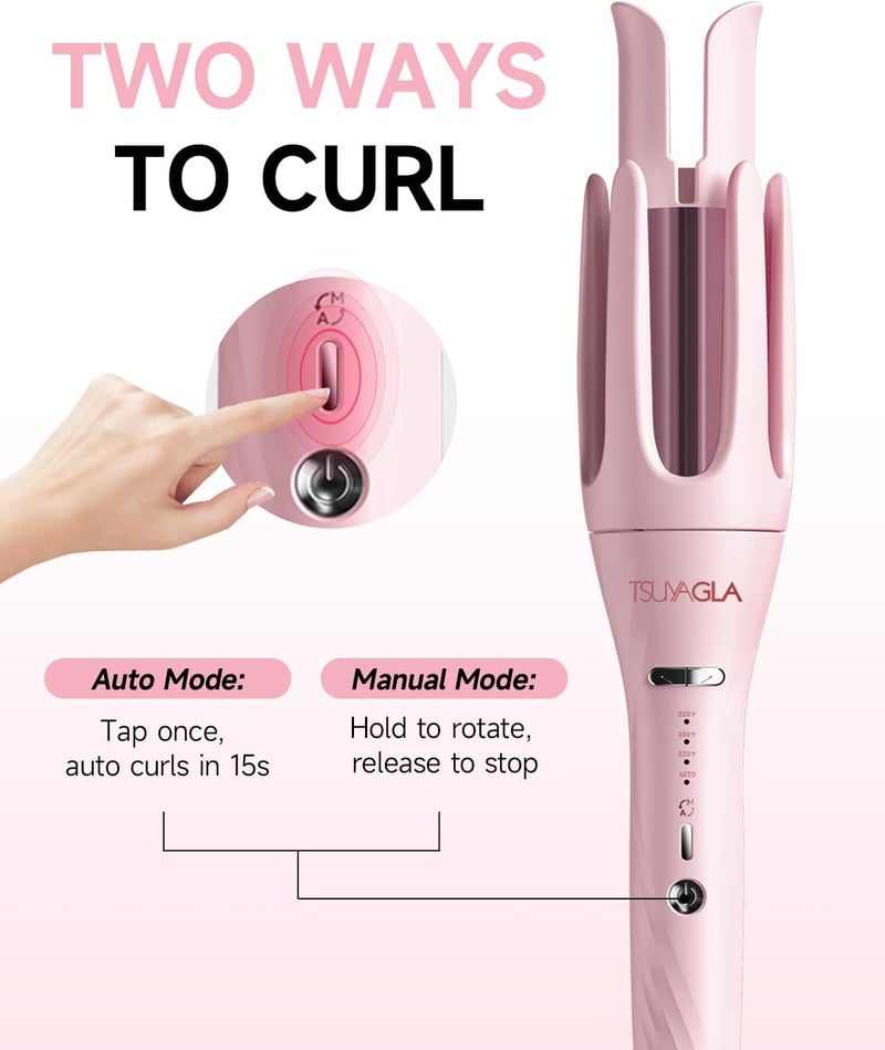 TSUYAGLA 3 in 1 Automatic Curling Iron, Hair Curlers with 3 Curling Barrels (1" - 1.25" - 1.5"), Rotating Curling Iron with 3 Temp, 2-Way Rotation, 10S Fast Heating, Anti-Scald, Dual Voltage, Pink - Image 3